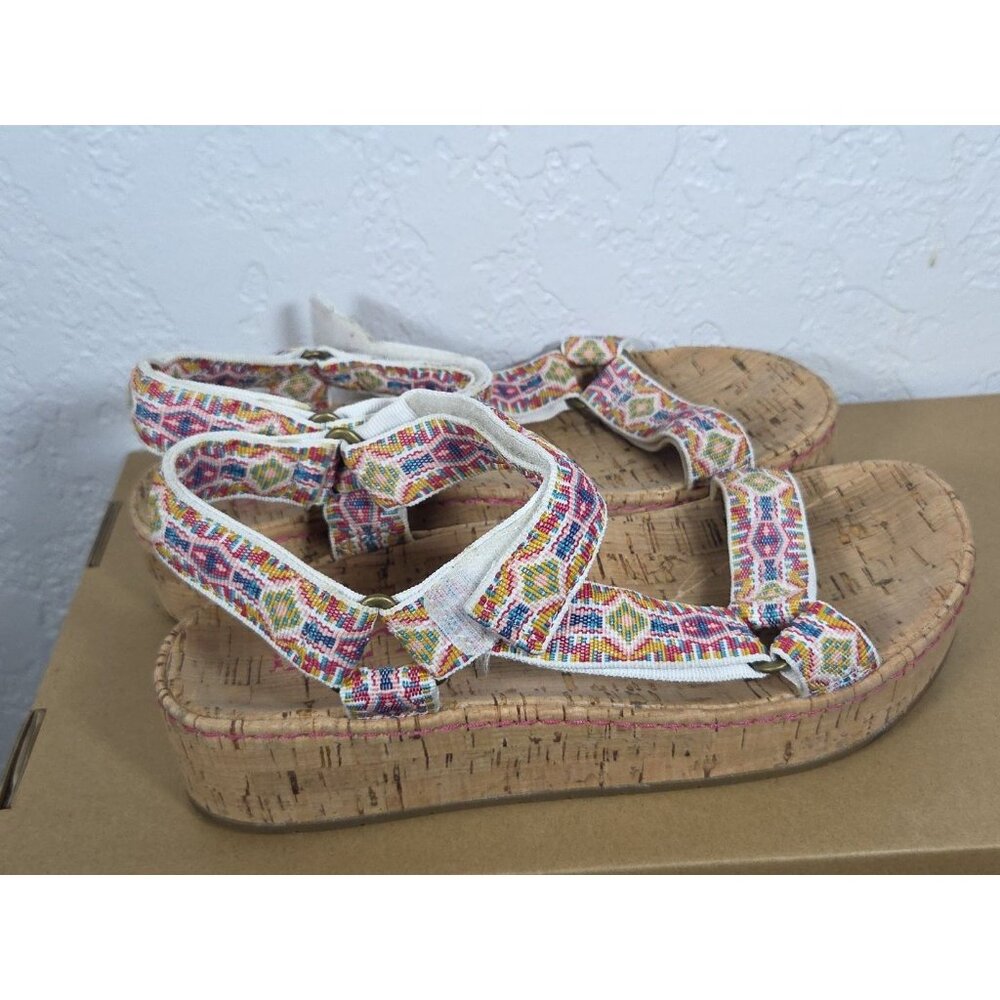 Born Women's Sirena in White Multi Color Fabric Cork Sandals Size 7m